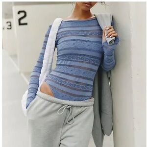 Free People Movement Take On Me Bodysuit Stone Blue M/L NWOT